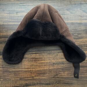 UGG Men's Shearling Sheepskin Trim Leather Fur Trapper Hat in Brown/Black